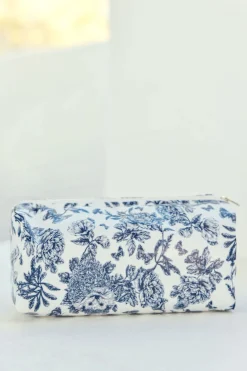 Trousse de toilette toile enduite Imprimé inspiration Toile de Jouy bleu