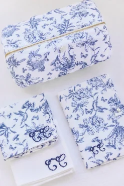 Trousse zippée Imprimé inspiration Toile de Jouy bleu