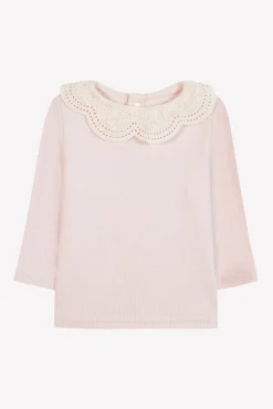 T-shirt Rose pâle col dentelle