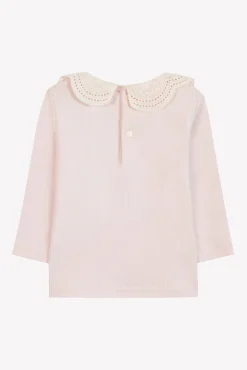 T-shirt Rose pâle col dentelle