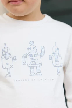 T-shirt Bleu grisé illustration trois robots
