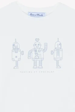 T-shirt Bleu grisé illustration trois robots